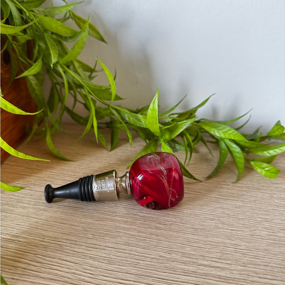 Murano Glass Red and Silver Wine Bottle Stopper